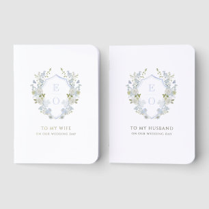 Romantic Blue Floral Monogram Wedding Foil Vow Books