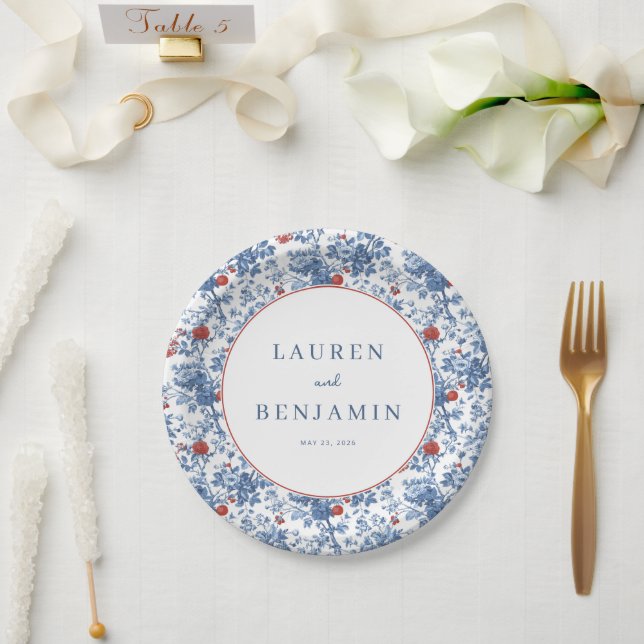 Romantic Blue Floral Paper Plates (Wedding)