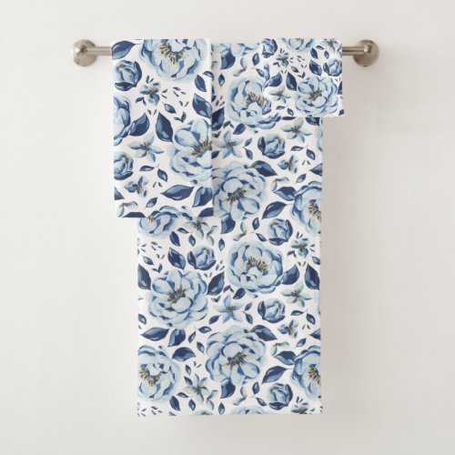 Romantic Blue Floral Pattern Bath Towel Set
