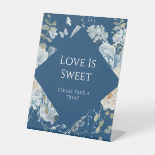 Romantic Blue Floral Wedding Love Is Sweet Pedestal Sign