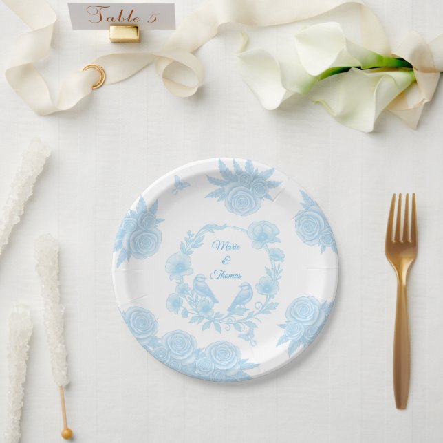 Romantic Blue Floral Wedding  Paper Plates (Wedding)