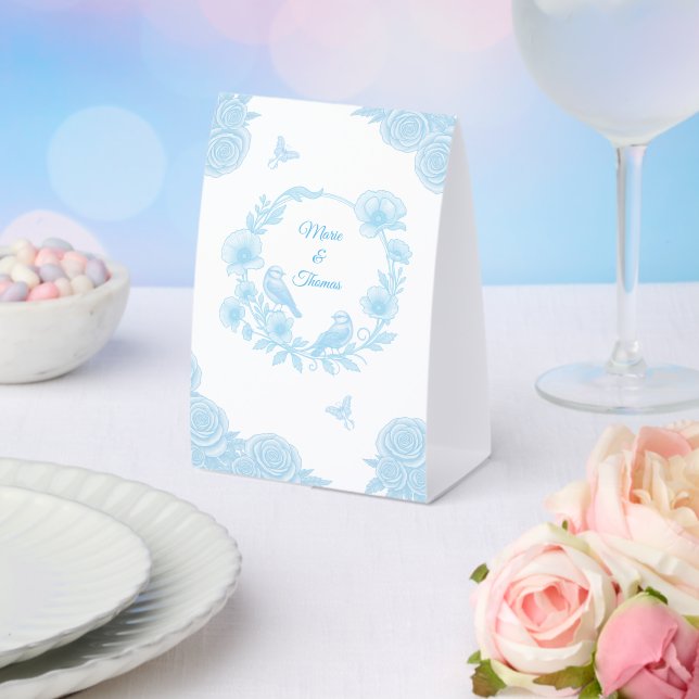 Romantic Blue Floral Wedding  Paper Table Tent (Insitu(Wedding))
