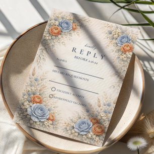 Romantic Blue Floral Wedding RSVP Card