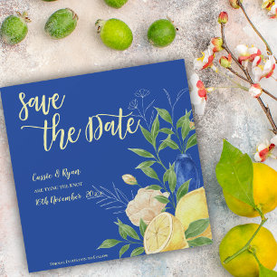 Romantic Blue Florals & Lemon Save the Date