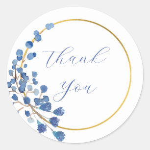 Romantic blue flower classic round sticker