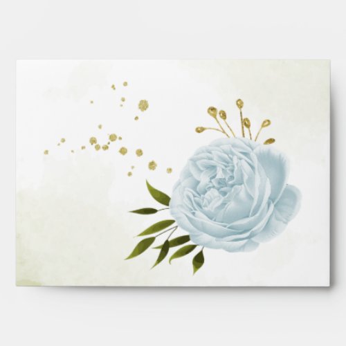 Romantic blue flower green leaves wedding envelope