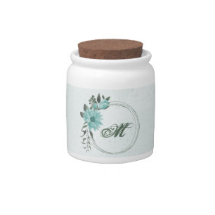 romantic blue flowers and green leaves candy jar