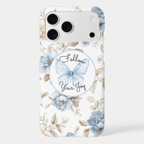 Romantic Blue Flowers Brown Leaves Butterfly iPhone 17 Pro Max Case
