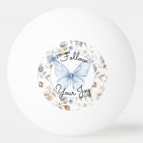 Romantic Blue Flowers Brown Leaves Butterfly Ping Pong Ball