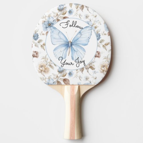 Romantic Blue Flowers Brown Leaves Butterfly Ping Pong Paddle