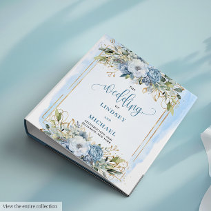 Romantic Blue Flowers Eucalyptus Wedding Album 3 Ring Binder