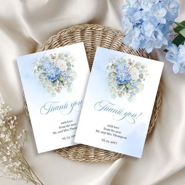 Romantic Blue Flowers Eucalyptus Wedding thank you RSVP Card (Romantic Blue Flowers Eucalyptus Wedding thank you card)