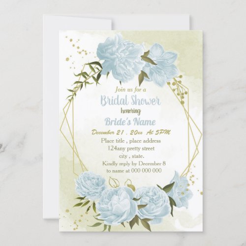 romantic blue flowers geometric bridal shower invitation