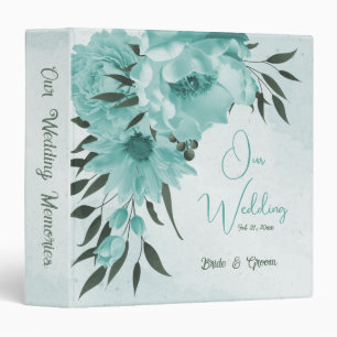 romantic  blue flowers & green leaves photo album 3 ring binder