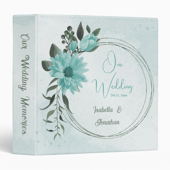 romantic  blue flowers & green leaves photo album 3 ring binder (Front/Spine)