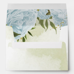 Romantic blue flowers green leaves wedding envelope
