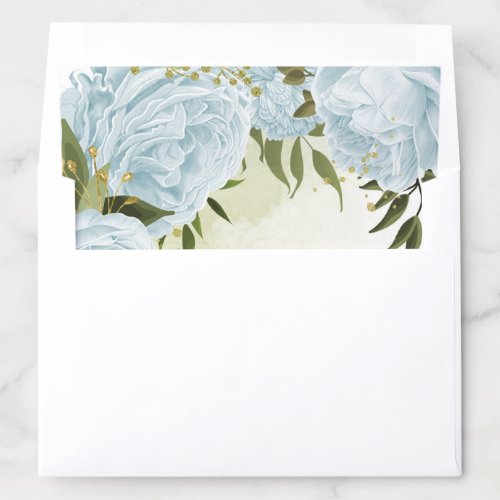 Romantic blue flowers green leaves wedding envelope liner