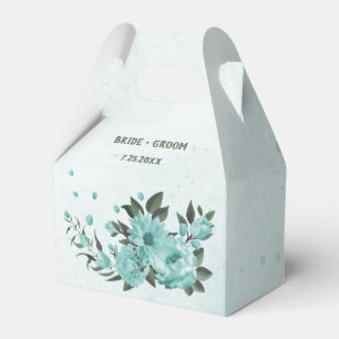 romantic  blue flowers & green leaves wedding favor boxes