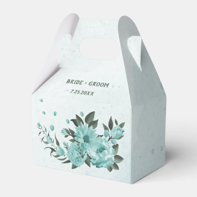 romantic  blue flowers & green leaves wedding favor boxes (Front Side)