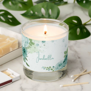 romantic blue flowers green leaves wedding scented candle