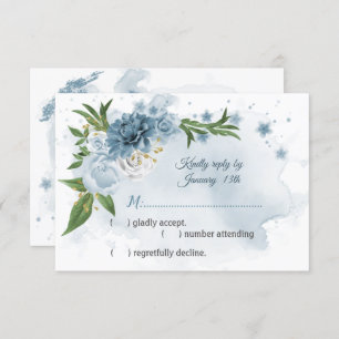 romantic blue flowers greenery botanical RSVP card