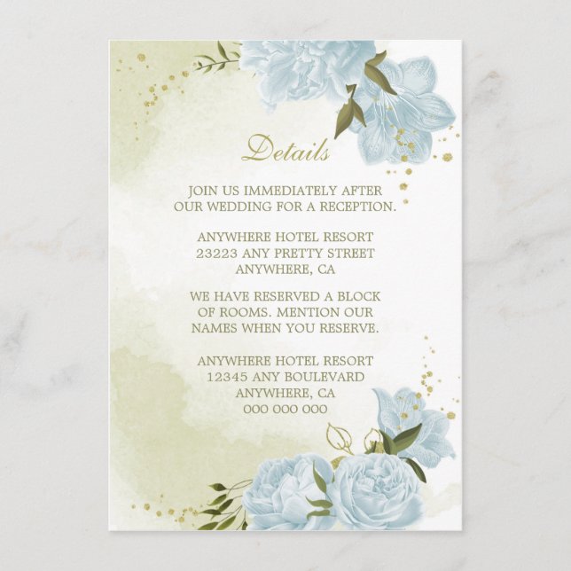 romantic blue flowers greenery details enclosure card (Front)