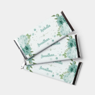 romantic blue flowers greenery hershey bar favors