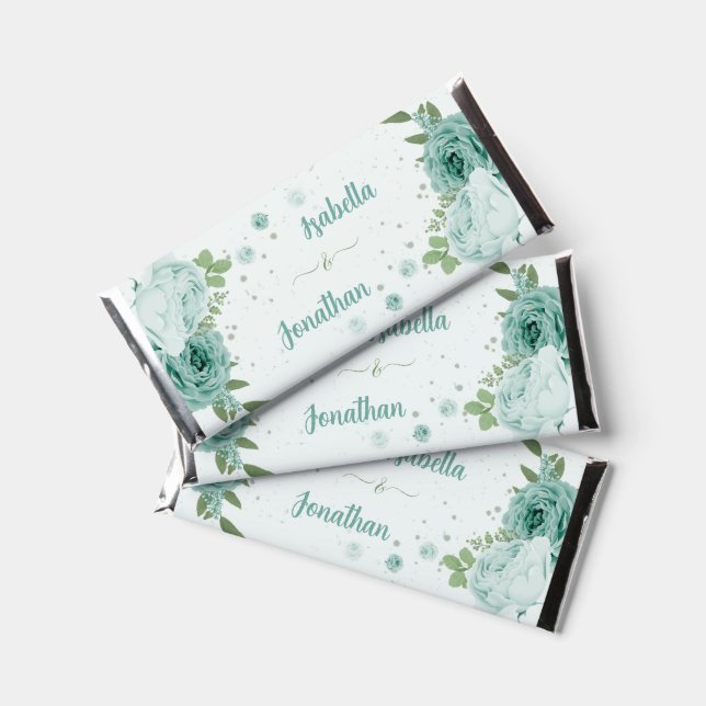 romantic blue flowers greenery  hershey bar favors (Front)