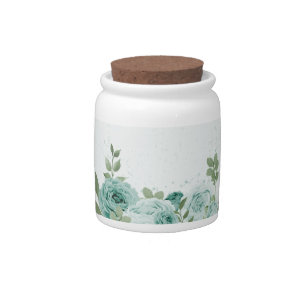romantic blue flowers greenery wedding candy jar