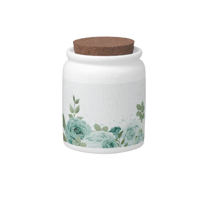 romantic blue flowers greenery wedding candy jar (Front)