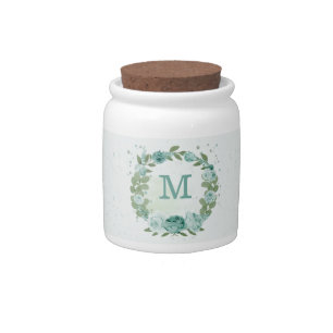 romantic blue flowers greenery wedding candy jar