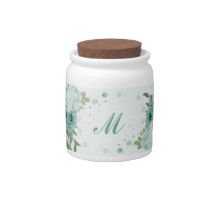 romantic blue flowers greenery wedding candy jar