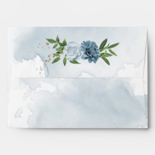 romantic blue flowers greenery wedding envelope