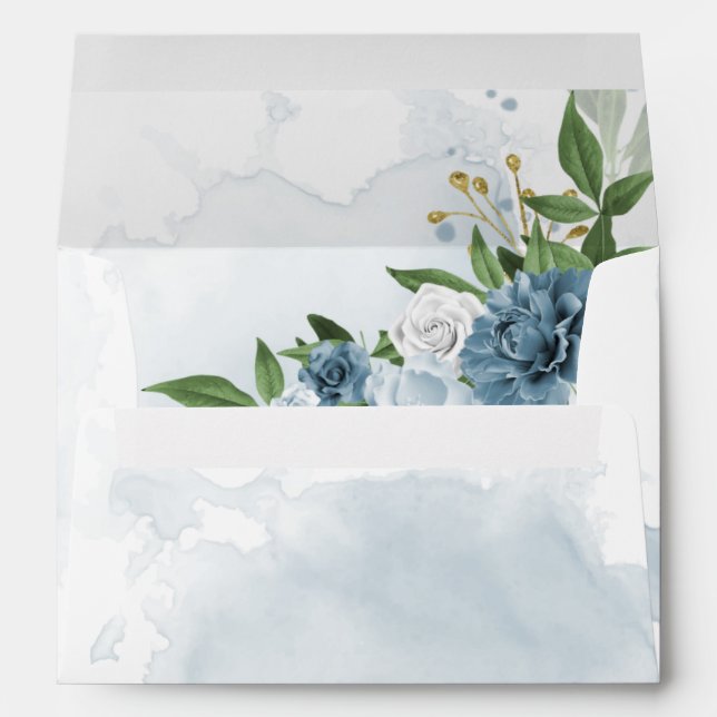 romantic blue flowers greenery wedding  envelope (Back (Bottom))