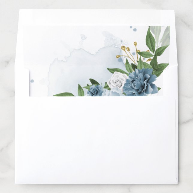 romantic blue flowers greenery wedding  envelope liner (In Envelope)