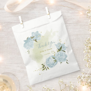 romantic blue flowers greenery wedding favor bag