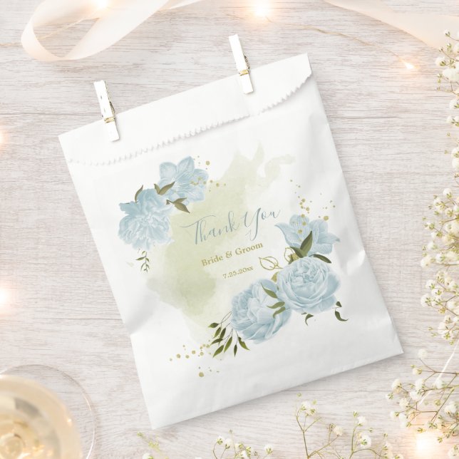 romantic blue flowers greenery wedding favor bag (Clipped)