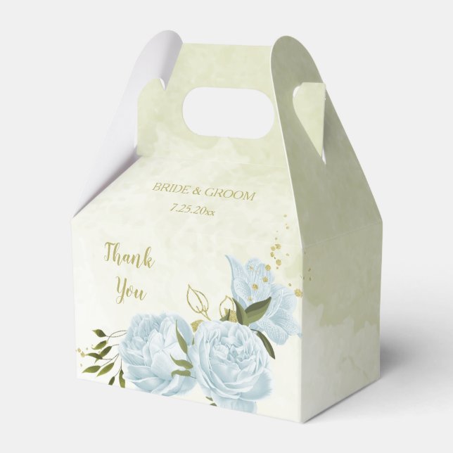 romantic blue flowers greenery wedding favor boxes (Front Side)