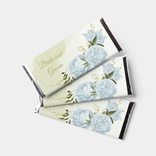 romantic blue flowers greenery wedding hershey bar favors (Front)