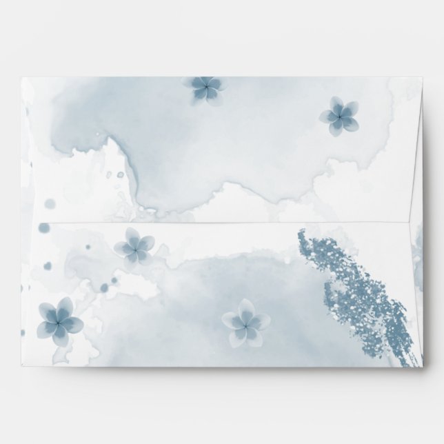 romantic blue flowers watercolor wedding envelope (Back (Top Flap))