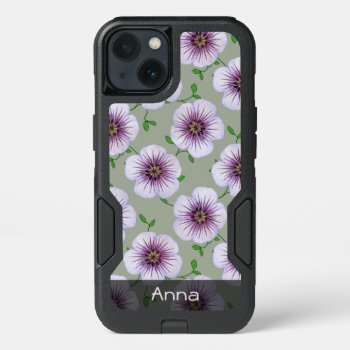 Romantic Blue Garden Flowers Pattern Any Text Iphone 13 Case by KreaturFlora at Zazzle