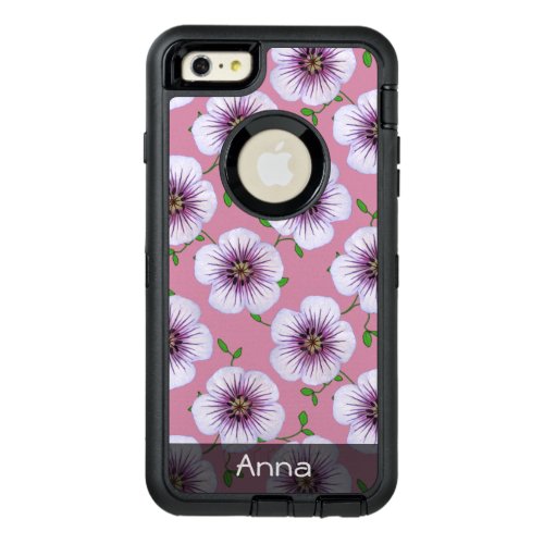 Romantic Blue Garden Flowers Pattern any Text OtterBox Defender iPhone Case