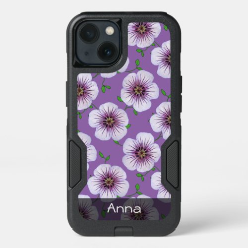 Romantic Blue Garden Flowers Pattern any Text iPhone 13 Case