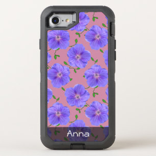 Romantic Blue Garden Flowers Pattern any Text OtterBox Defender iPhone SE/8/7 Case