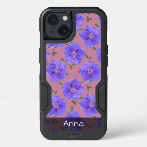 Romantic Blue Garden Flowers Pattern any Text iPhone 13 Case