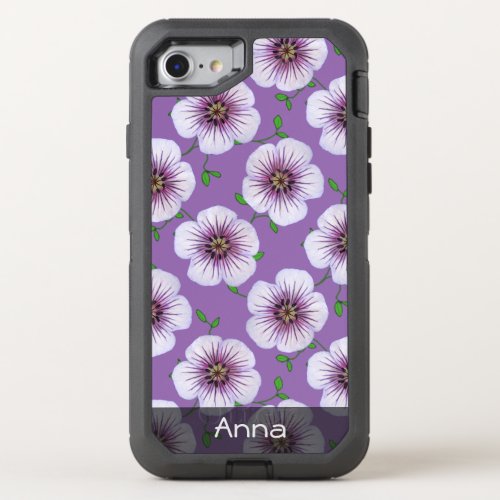 Romantic Blue Garden Flowers Pattern any Text OtterBox Defender iPhone SE87 Case