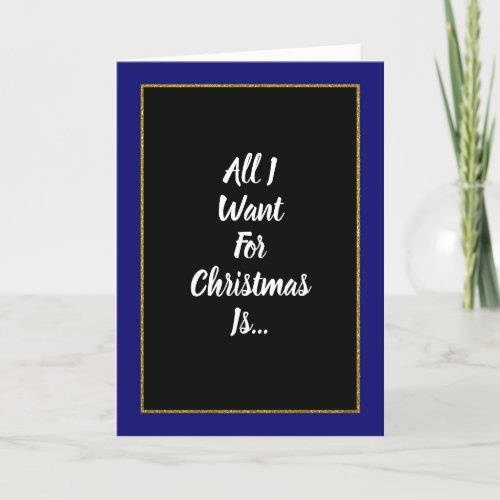 Romantic Blue Gold Black Christmas Holiday Card