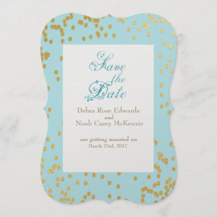 Romantic Blue Gold Confetti Save The Date Invitation