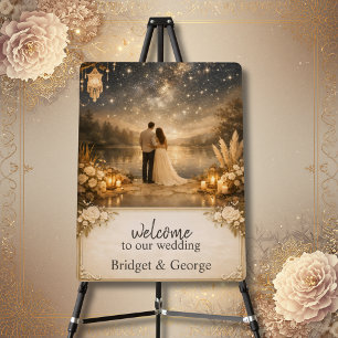 romantic Blue Gold Starry Night Lake welcome Foam Board