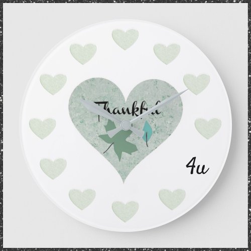 Romantic Blue Heart Thankful For You Large Clock